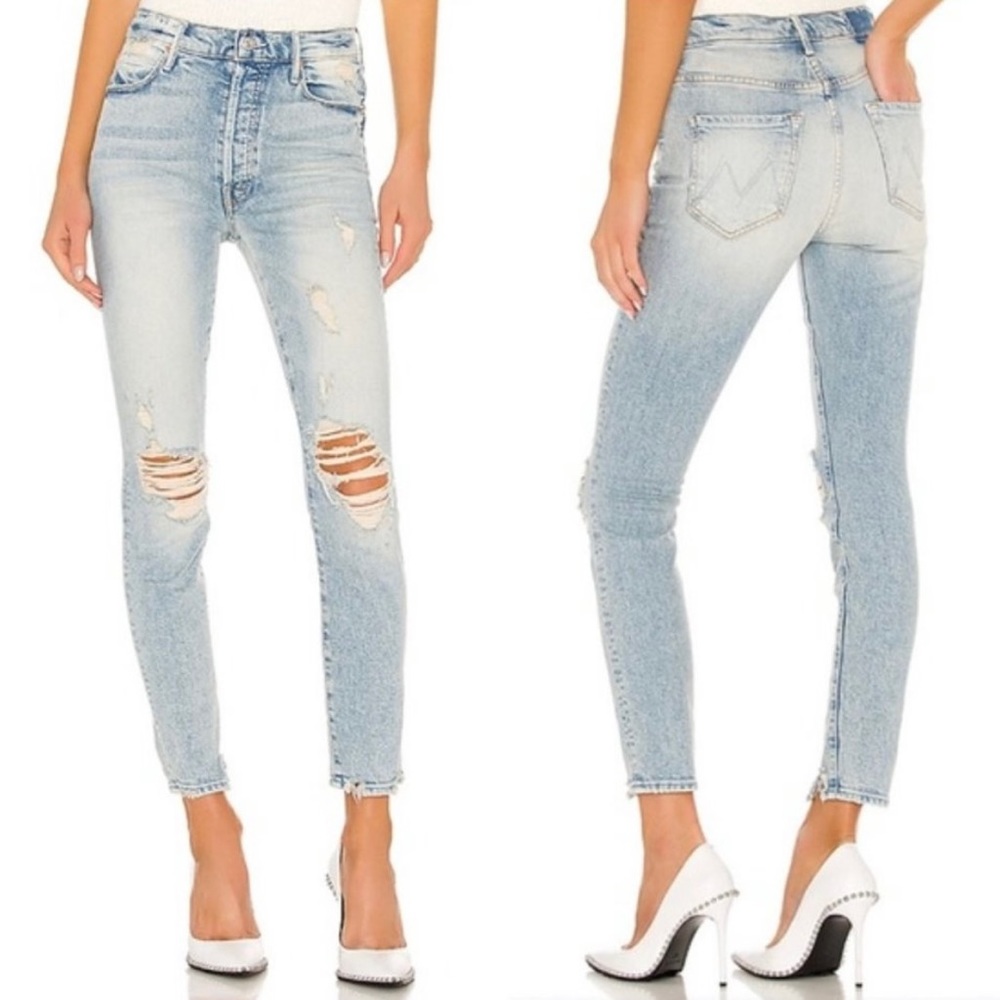 MOTHER Light Blue Distressed Ankle Jeans
